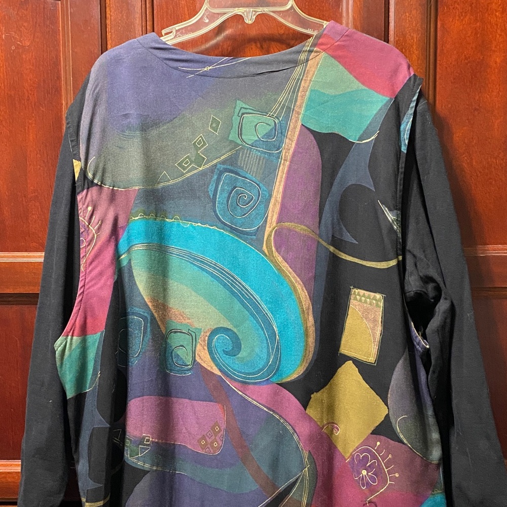 Vikki Vi vintage Black body suit and colorful long vest plus size 26 W - Picture 13 of 17